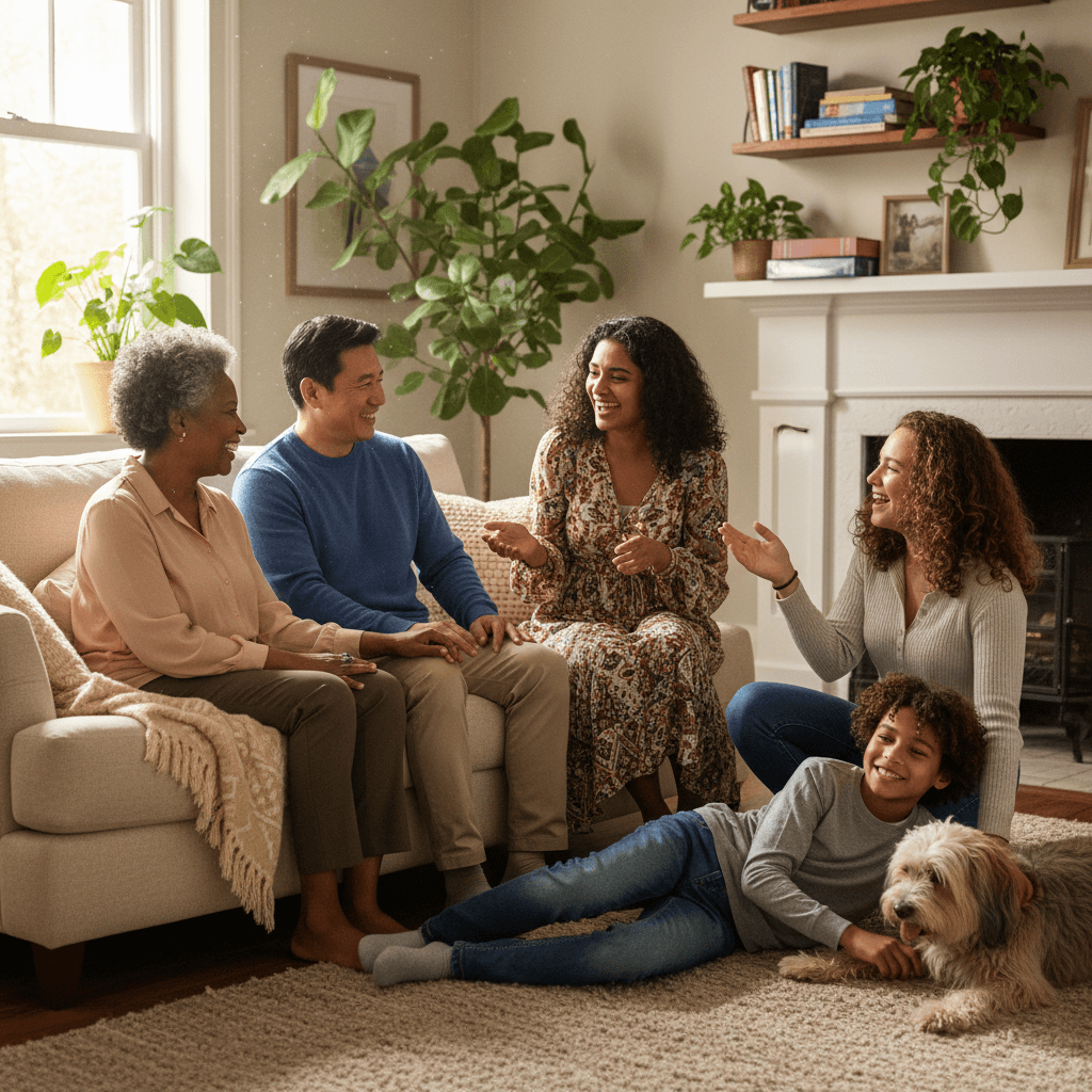 Family members connecting and talking together