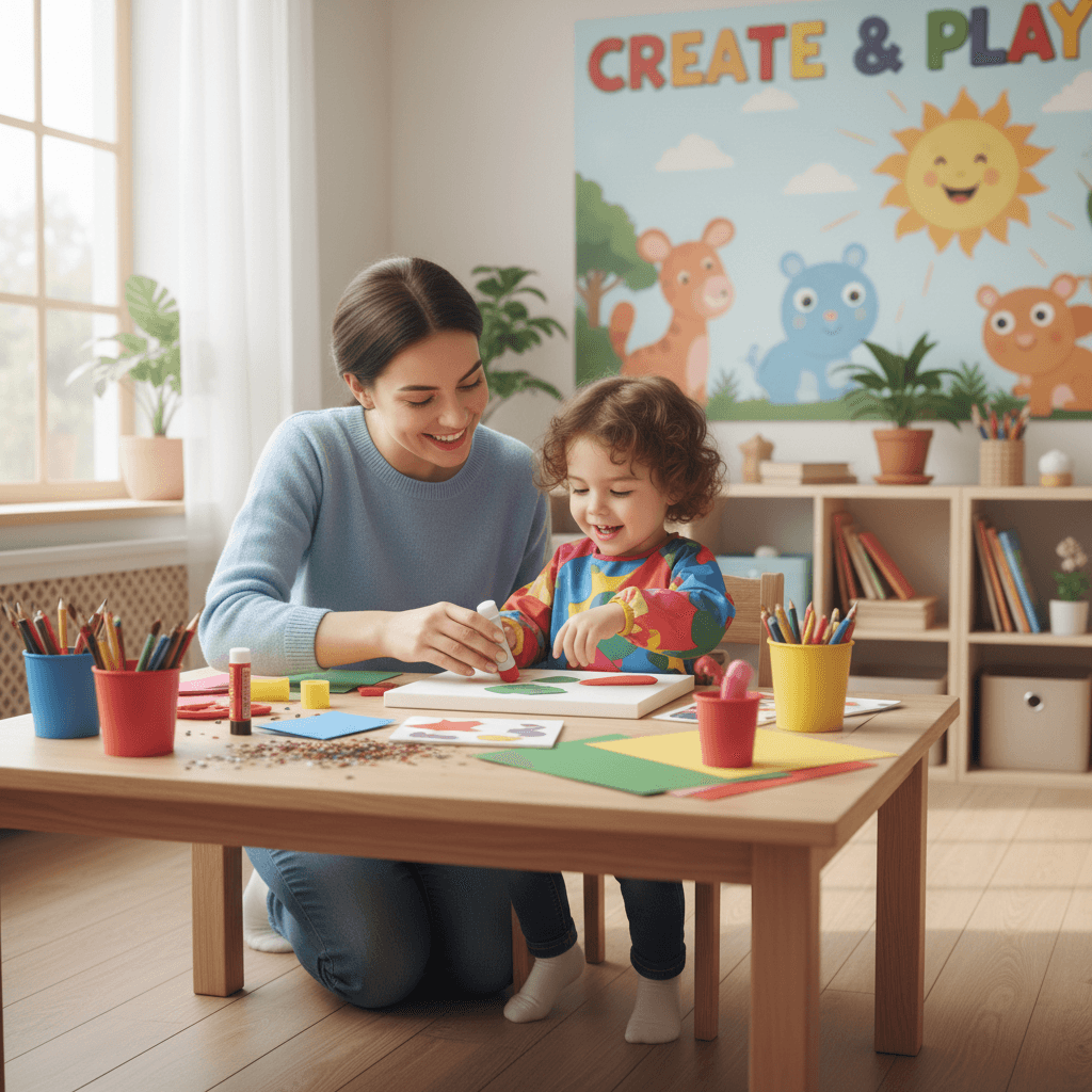 Caregiver supporting child during daily activity