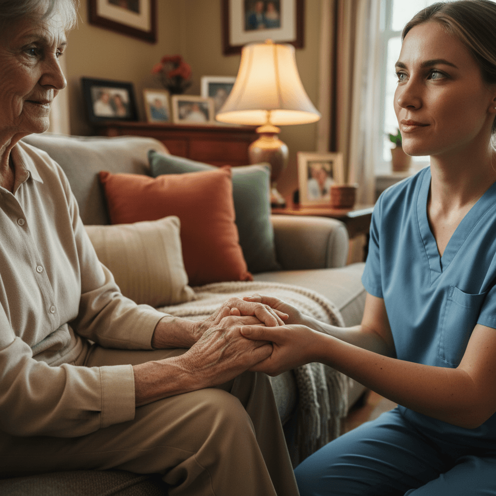 Caregiver providing compassionate support to elderly person